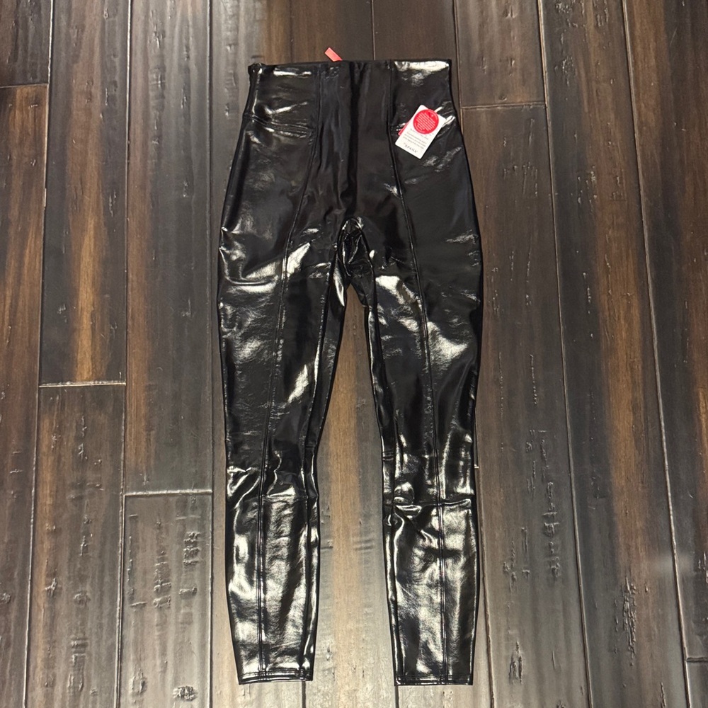 SPANX Women's Shiny Black Faux Leather Skinny Leggings